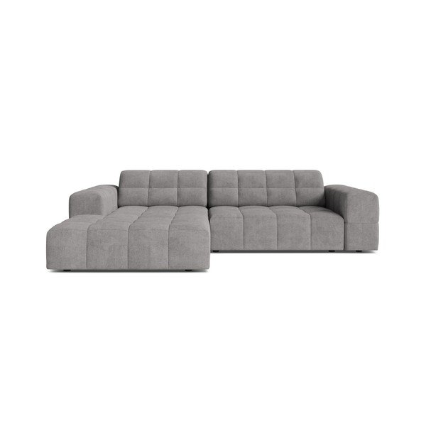 Pilkos spalvos kampinė sofa iš šenilinio audinio (su kairiuoju kampu/su gultu) Chicago – Cosmopolitan Design