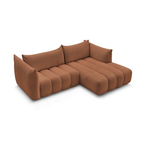 Oranžinės spalvos kampinė sofa iš boucle (su dešiniuoju kampu/su gultu) Azra – Bobochic Paris-image-3