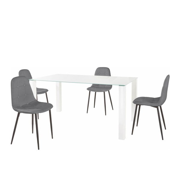 Valgomojo stalo ir 4 pilkų kėdžių komplektas "Støraa Dante", stalo ilgis 160 cm