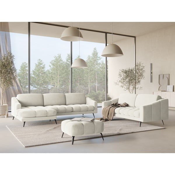 Kreminės spalvos iš velveto kampinė sofa (su kairiuoju kampu) Nalu – Makamii-image-1