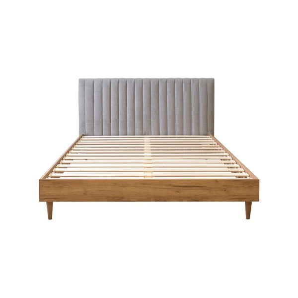Dvigulė lova šviesiai pilkos spalvos/natūralios spalvos su lovos grotelėmis 160x200 cm Oceane – Bobochic Paris