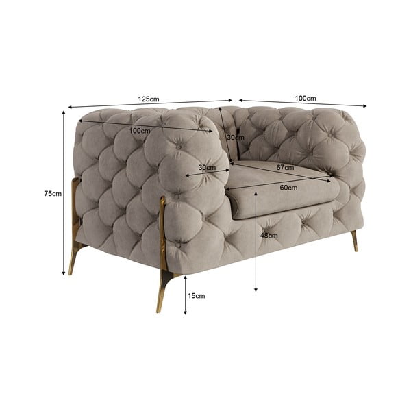 Pilkai smėlinės spalvos iš velveto krėslas Chelsea Bis – Ropez-image-4