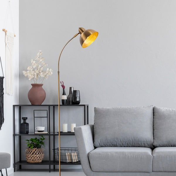 Žalvario spalvos pastatomas šviestuvas (aukštis 162 cm) su metaliniu gaubtu Marzeo – Opviq lights-image-1