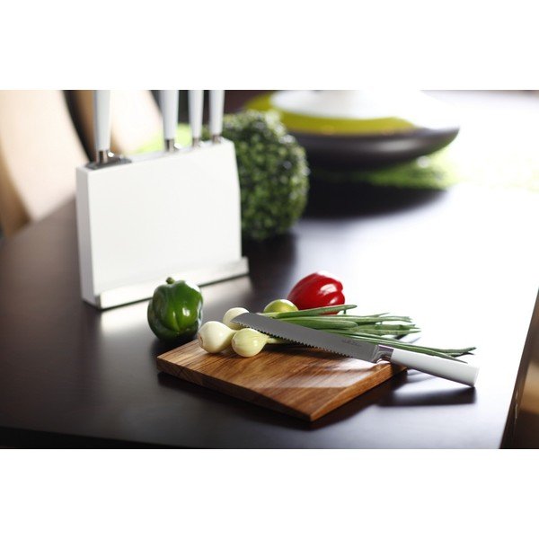 Peilių rinkinys su stovu ir pjaustymo lentele - baltas-image-1