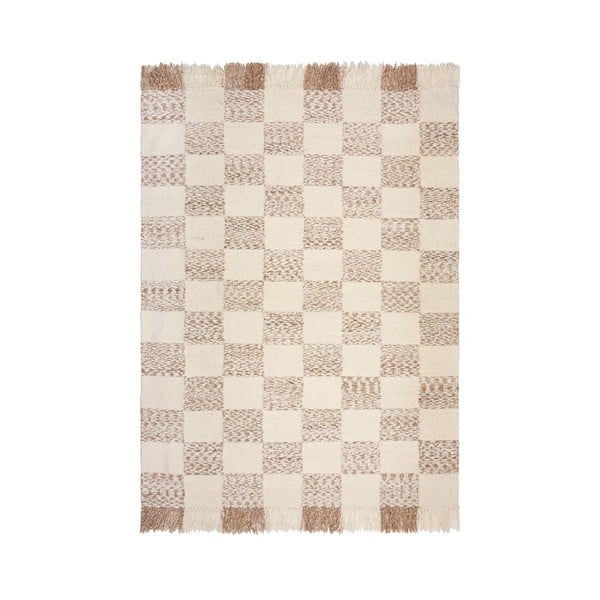 Rankų darbo kreminės spalvos/natūralios spalvos iš vilnos mišinio kilimas 160x230 cm Eric Checkboard – Flair Rugs