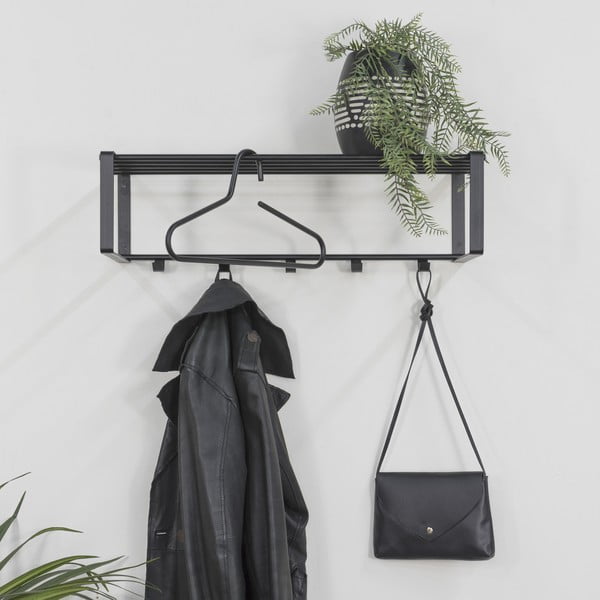 Juodos spalvos iš metalo sieninė lentyna su lentyna 70 cm Rex – Spinder Design-image-1