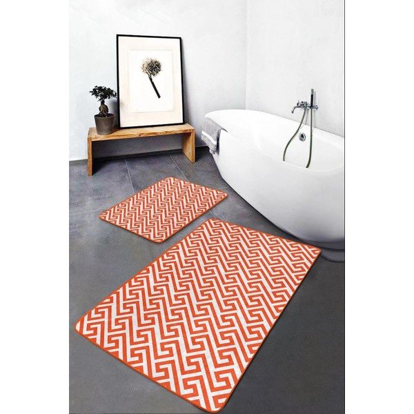 Oranžinės spalvos iš velveto vonios kilimėliai 2 vnt. 60x100 cm – Mila Home-image-2