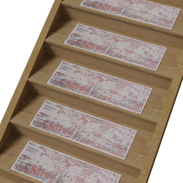 Iš medvilnės laiptų kilimėlių rinkiniai rožinės spalvos/pilkos spalvos 16 vnt. 25x65 cm Milano Pembe – Vitaus-image-1