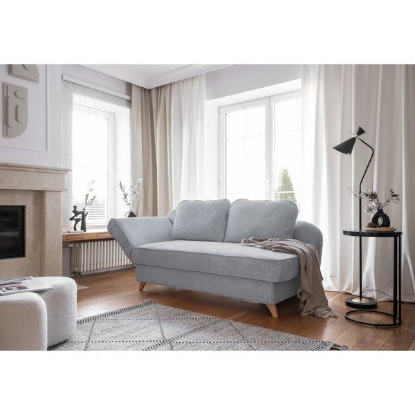 Šviesiai pilkos spalvos iš kordinio velveto gultas (su kairiuoju kampu) Chic Charlotte – Miuform-image-4