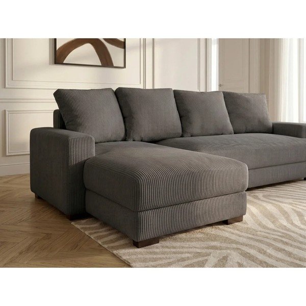 Tamsiai pilkos spalvos sulankstoma/su sandėliavimo vieta kampinė sofa iš kordinio velveto (su kairiuoju kampu/su gultu) Campi – Bobochic Paris-image-3
