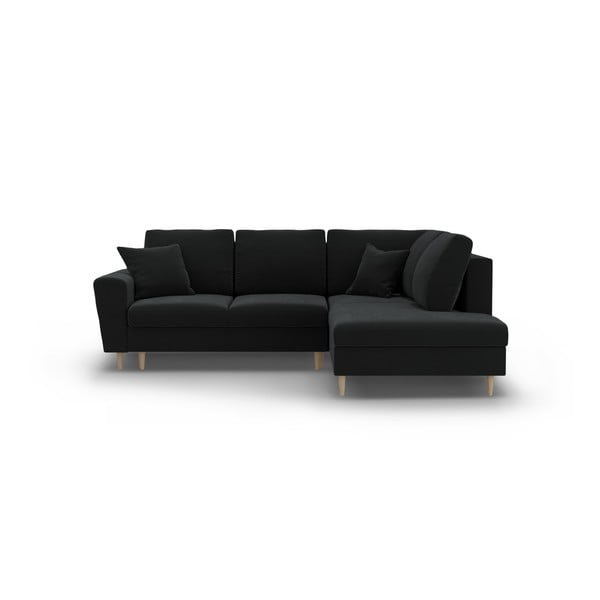 Juodos spalvos iš velveto sulankstoma/su sandėliavimo vieta kampinė sofa (su dešiniuoju kampu/„L“ formos) Kyoto – Cosmopolitan Design