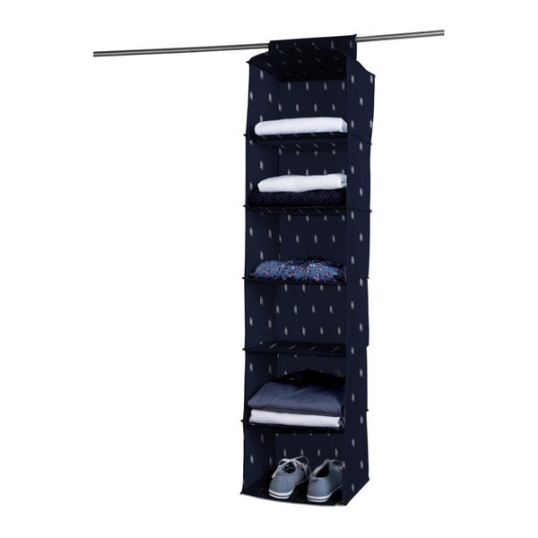 Tamsiai mėlynas pakabinamas organizatorius su 6 skyriais "Kasuri Range" kompaktorius, 30 cm pločio