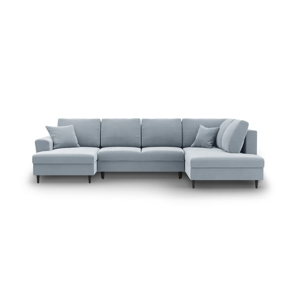 Šviesiai mėlynos spalvos iš velveto sulankstoma/su sandėliavimo vieta kampinė sofa (su dešiniuoju kampu/„U“ formos) Kyoto – Cosmopolitan Design