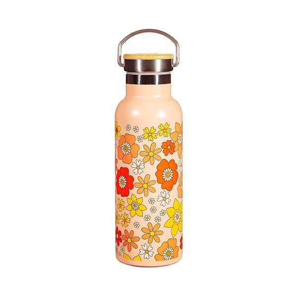 Oranžinis nerūdijančio plieno buteliukas kūdikiams 500 ml 70s Floral - Sass & Belle