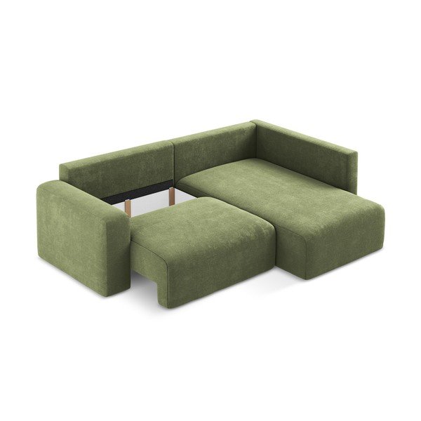 Žalios spalvos sulankstoma/su sandėliavimo vieta kampinė sofa iš šenilinio audinio (su dešiniuoju kampu/„L“ formos) Kona – Makamii-image-4