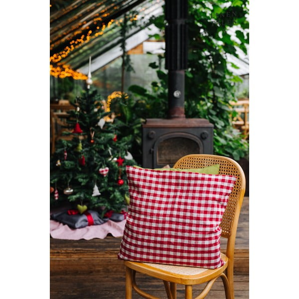 Iš lino dekoratyvinis pagalvės užvalkalas 50x50 cm Red Gingham – Linen Tales-image-3