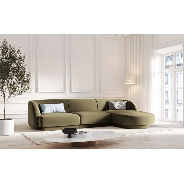 Kampinė sofa žalios spalvos iš velveto (su dešiniuoju kampu) Miley  – Micadoni Home-image-1