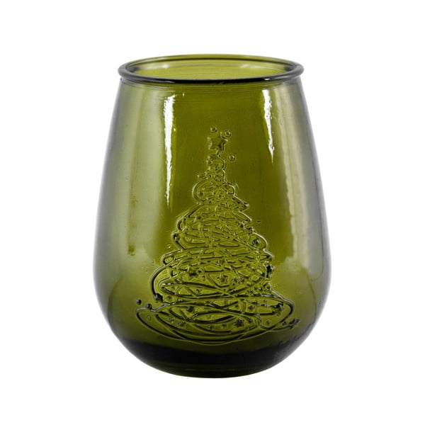 Žalia stiklinė vaza su kalėdiniu motyvu Ego Dekor Arbol de Navidad, aukštis 13 cm