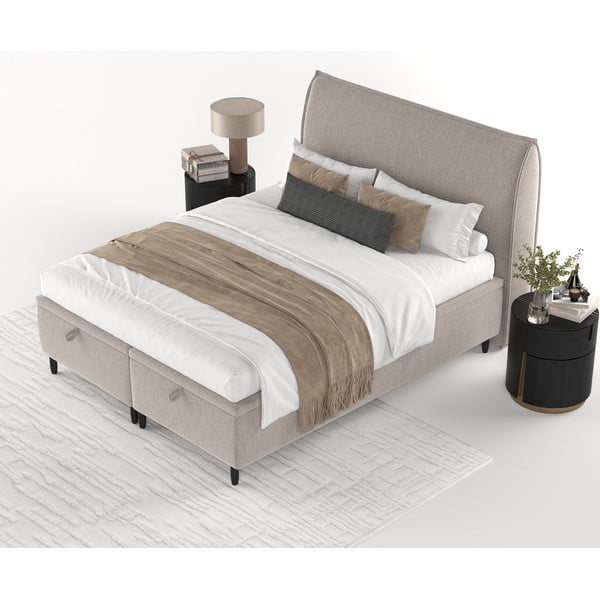 Dvigulė lova pilkos spalvos/smėlio spalvos audiniu dengta su sandėliavimo vieta 140x200 cm Pearl – Maison de Rêve-image-3