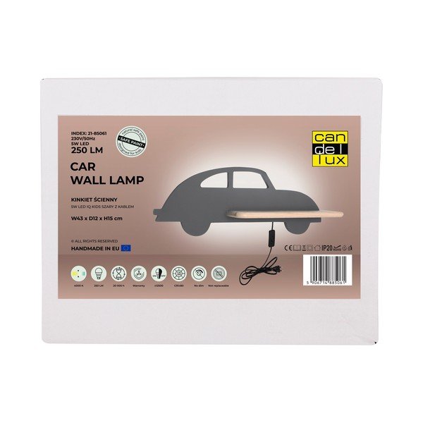 Pilkas vaikiškas šviestuvas Car - Candellux Lighting-image-2