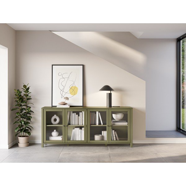 Žalios spalvos iš pušies masyvo vitrina 186x80x40 cm Alessandra – Marckeric-image-1