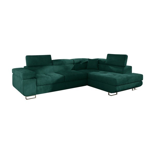 Žalios spalvos iš velveto sulankstoma/su sandėliavimo vieta kampinė sofa (su dešiniuoju kampu/„L“ formos) Anton – ELTAP-image-2