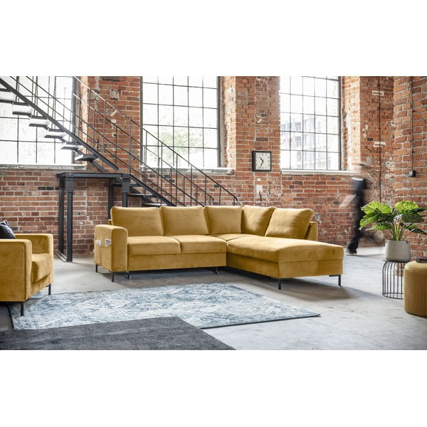 Iš velveto sulankstoma kampinė sofa geltonos spalvos (su dešiniuoju kampu) Lofty Lilly – Miuform-image-3
