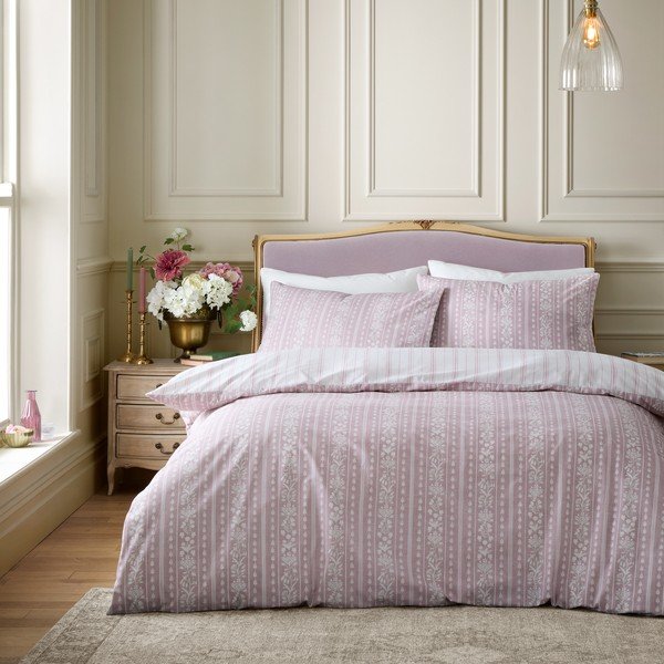 Baltos spalvos/rožinės spalvos dvigulė/itin ilga patalynė 230x220 cm Regency Stripe – Catherine Lansfield-image-1