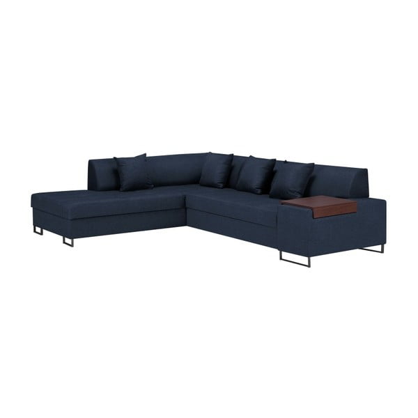 Mėlyna kampinė sofa-lova su juodomis kojomis "Cosmopolitan Design Orlando", kairysis kampas
