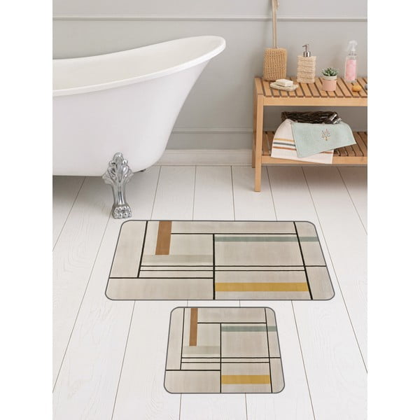 Vonios kilimėliai šviesiai rudos spalvos 2 vnt. 60x100 cm – Mila Home-image-2
