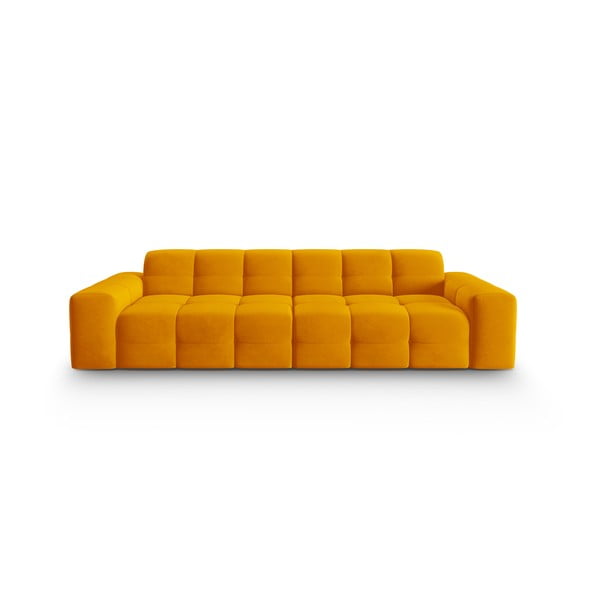 Ochros geltonos spalvos aksomo sofa 255 cm Kendal - Micadoni Home