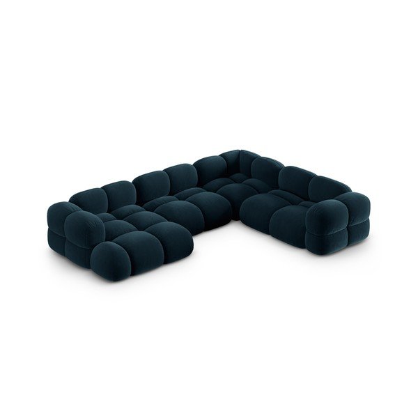 Tamsiai mėlynos spalvos iš velveto kampinė sofa (su dešiniuoju kampu/„U“ formos) Loretto – Cosmopolitan Design-image-2