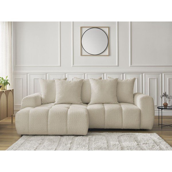 Smėlio spalvos sulankstoma/su sandėliavimo vieta kampinė sofa iš boucle (su kairiuoju kampu/su gultu) Roxelane – Bobochic Paris-image-1