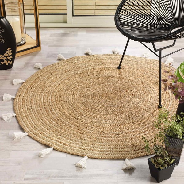 Apvalios formos kilimas baltos spalvos/natūralios spalvos ø 120 cm Shira – douceur d'intérieur-image-1