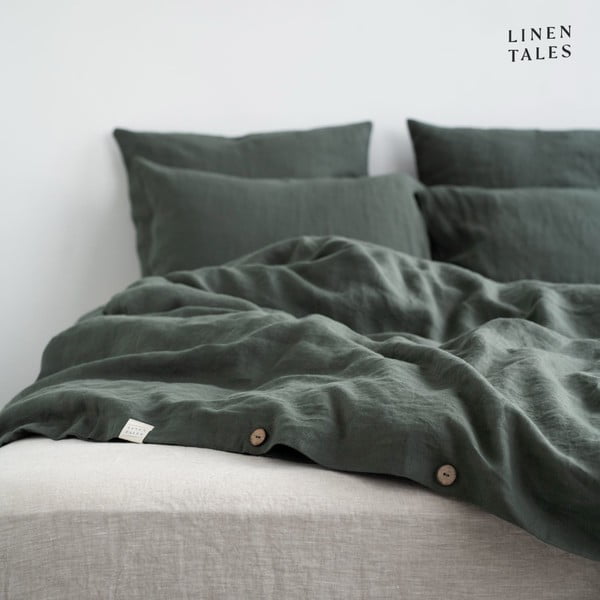 Tamsiai žalia lininė patalynė dvigulėms lovoms 200x200 cm - Linen Tales-image-4