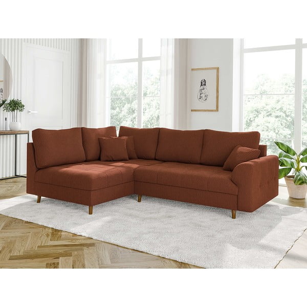 Raudonos plytų spalvos iš kordinio velveto kampinė sofa (su kairiuoju kampu) Ariella – Ropez-image-3