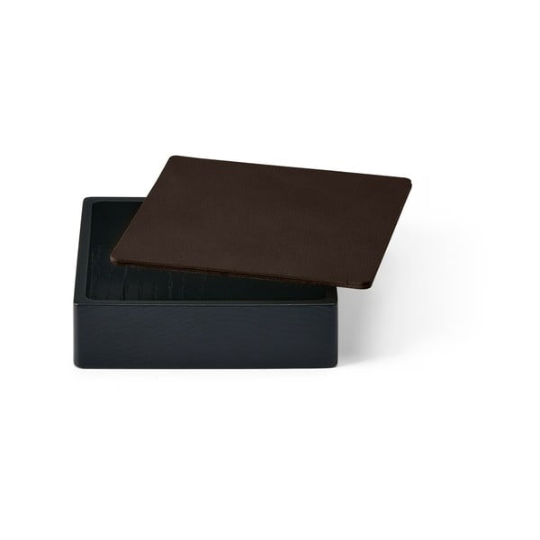 Juodos spalvos/rudos spalvos iš medžio/iš eko odos daiktadėžė su dangčiu/dekoratyvinė 11x11x3,5 cm Square Nupo – LIND DNA-image-1