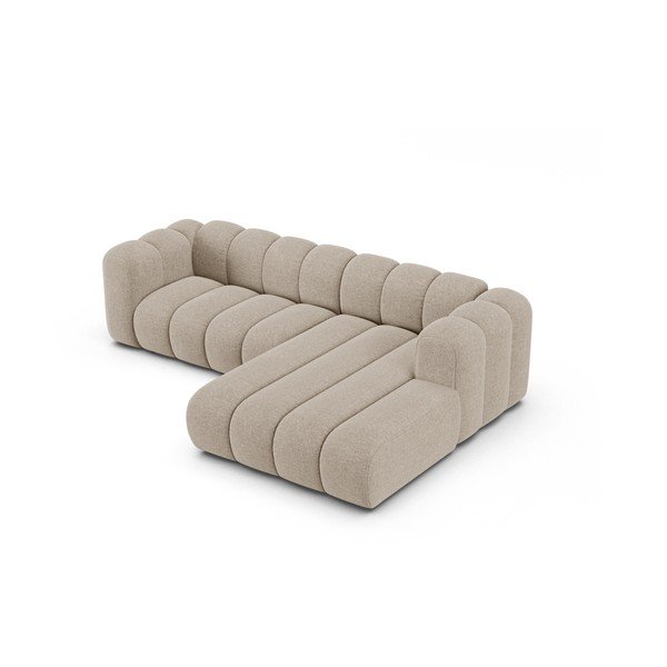 Smėlio spalvos kampinė sofa iš šenilinio audinio (su dešiniuoju kampu/su gultu) Lupine – Micadoni -image-2