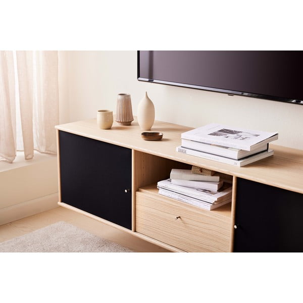Ąžuolinė TV spintelė su juodomis detalėmis Mistral 232-image-1