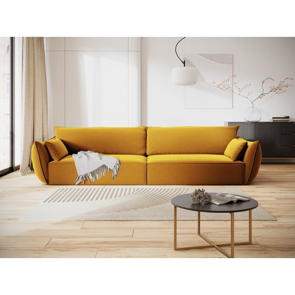 Garstyčių spalvos iš velveto sofa 248 cm Vanda – Mazzini Sofas-image-1