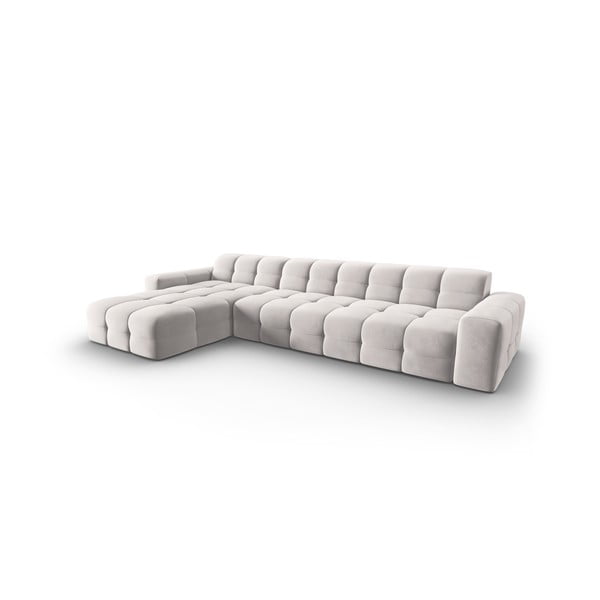 Šviesiai pilka aksominė kampinė sofa (kairysis kampas) Kendal - Micadoni Home-image-3