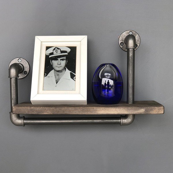 Medinė sieninė lentyna su metaliniu vamzdžiu Boruraf Angela-image-4