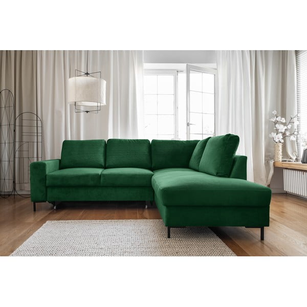 Iš kordinio velveto sulankstoma kampinė sofa tamsiai žalios spalvos (su dešiniuoju kampu) Lofty Lilly – Miuform-image-1