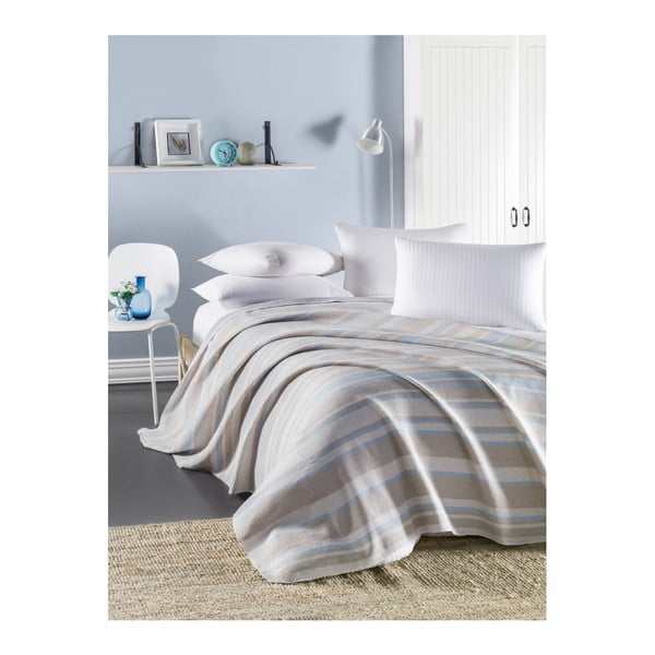 Mėlyna ir smėlio spalvos lengva dygsniuota medvilninė lovatiesė "Runino Overra", 160 x 220 cm