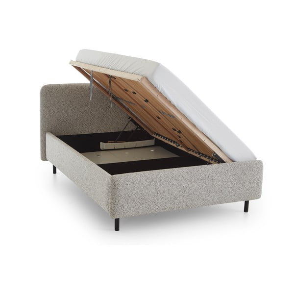 Smėlio spalvos dvigulė lova audiniu dengta su sandėliavimo vieta su lovos grotelėmis 180x200 cm Primo – Meise Möbel-image-3