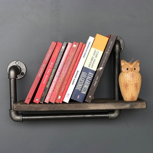 Medinė sieninė lentyna su metaliniu vamzdžiu Boruraf Angela-image-3