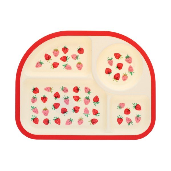Raudonos spalvos/smėlio spalvos iš plastiko vaikiška lėkštė 21x27 cm Little Strawberry – Rex London