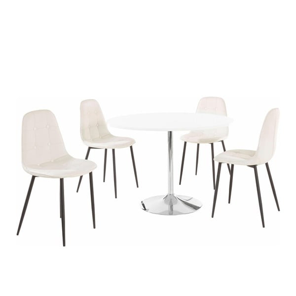 "Støraa Terri" apvalus valgomojo stalas ir 4 baltos spalvos kėdės