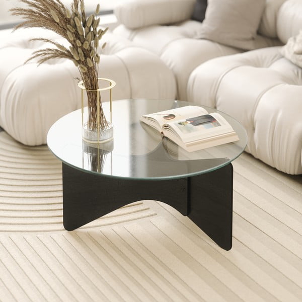 Apvalios formos kavos staliukas juodos spalvos su stikliniu stalviršiu 87x87 cm Madera – Umbra-image-1
