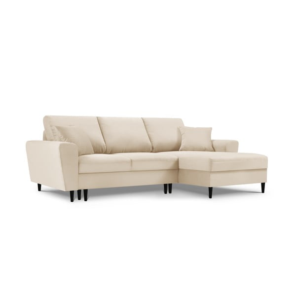 Smėlio spalvos aksominė kampinė sofa Micadoni Home Moghan, dešinysis kampas-image-3